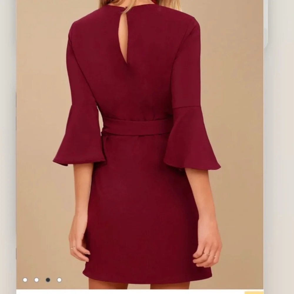 Lulus Last Love Song Burgundy Tie Waist‎ 3/4 Bell Sleeve Dress MEDIUM